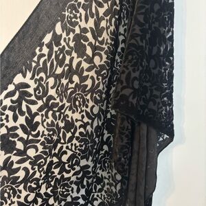 242A Black Floral scarf with tassels